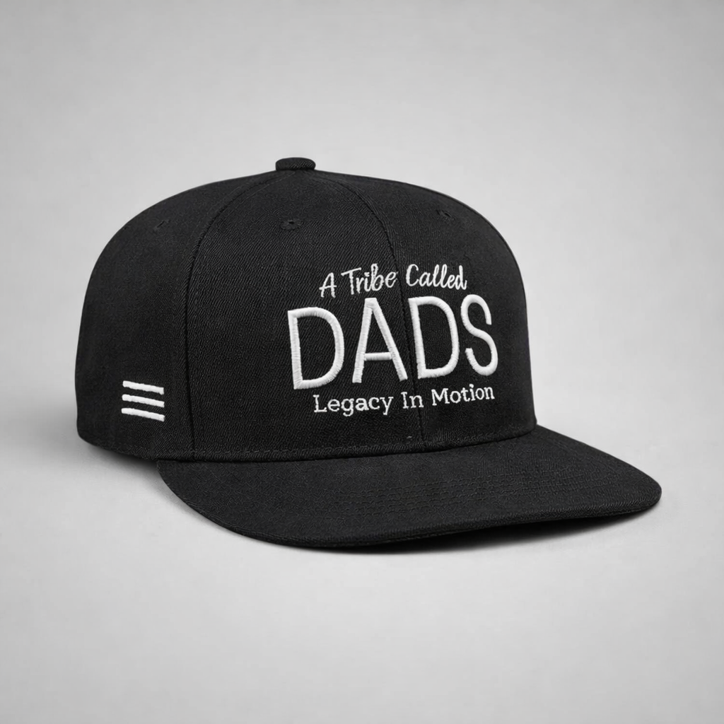 Black cap with 'A Tribe Called DADS' text on a gray background