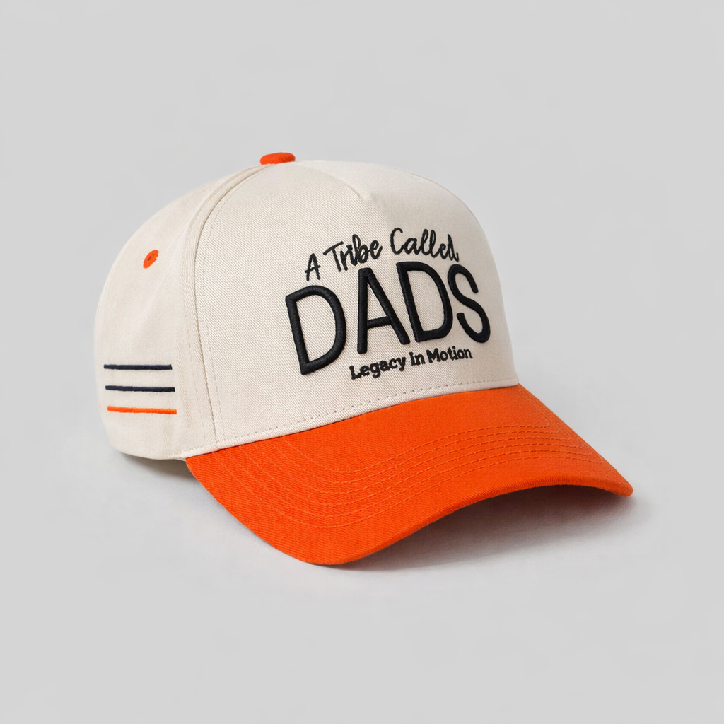Cap with 'A Tribe Called DADS' text on a gray background